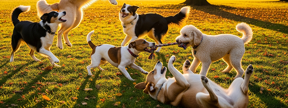 Perros jugando al aire libre